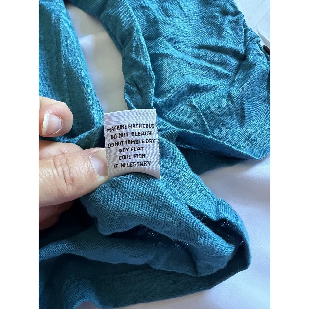 Habitat Shirt Womens Large Teal Linen V Neck 3/4 Sleeve Tunic Top Style 293436 - Picture 6 of 11